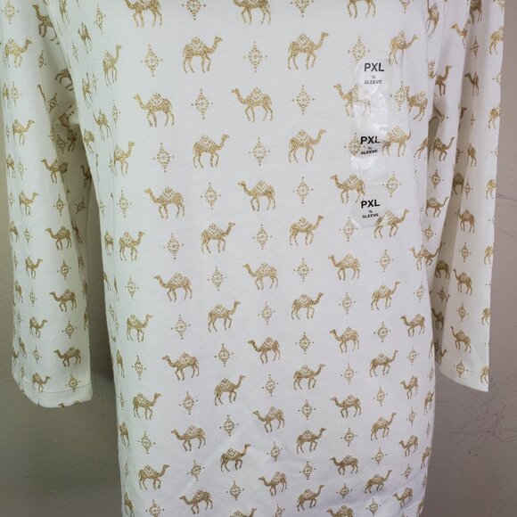 Karen Scott womens White Gold Camel Print Top PXL - Picture 7 of 11